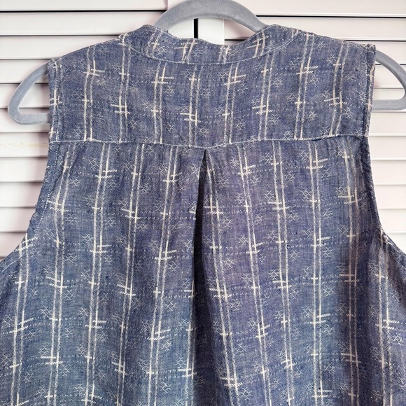 CP Shades Linen Simone Textured Sleeveless Top Shirt Tunic Blue Size Small - Picture 7 of 7